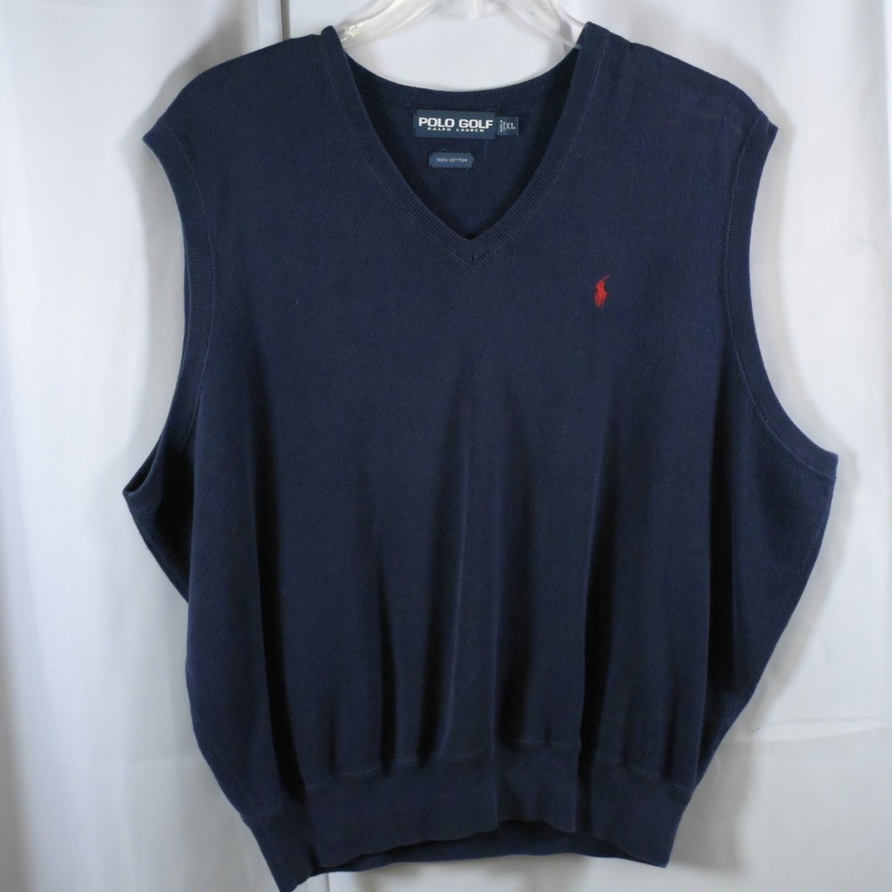 Polo Golf Ralph Lauren Men's Navy V-Neck‎ Sleeveless Sweater Vest XL